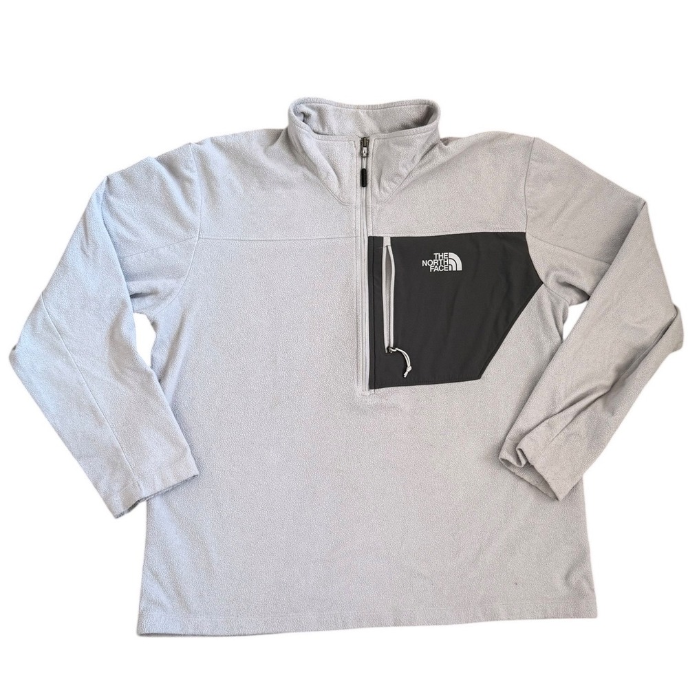 The North Face Mens TKA 100 1/4 Zip Fleece Pullover Gray Black Pocket XL